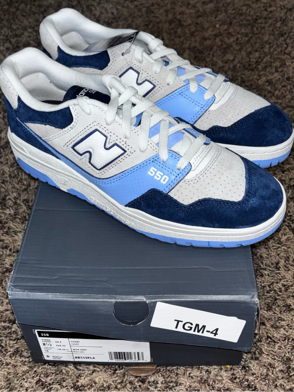 New Balance 550 Navy Electric Sky Blue Shoes BB550FLA Men’s Size 8.5 Brand New
